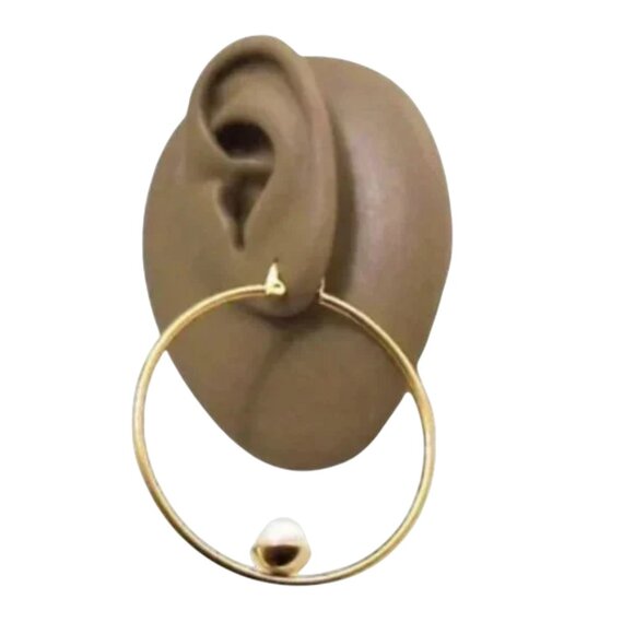 2 Inch 50mm Thin Hoop Pierced Post Earrings Gold Tone - Picture 2 of 5